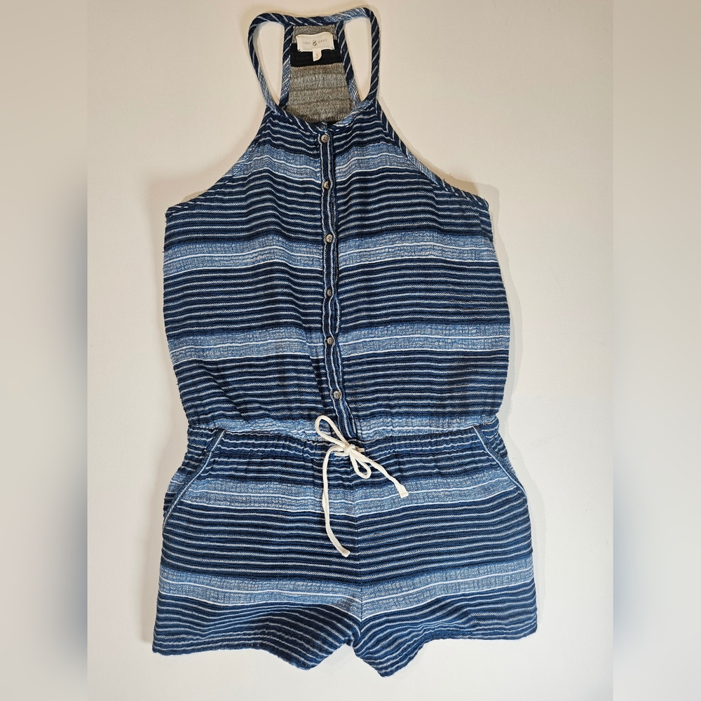 Lou & Grey Womens Romper Size Small Blue White Striped Sleeveless Beach Vacation